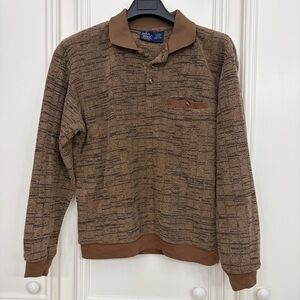 Vtg John Blair Sweater Terry Cloth Brown Button Collared Pullover Men's S/M EUC